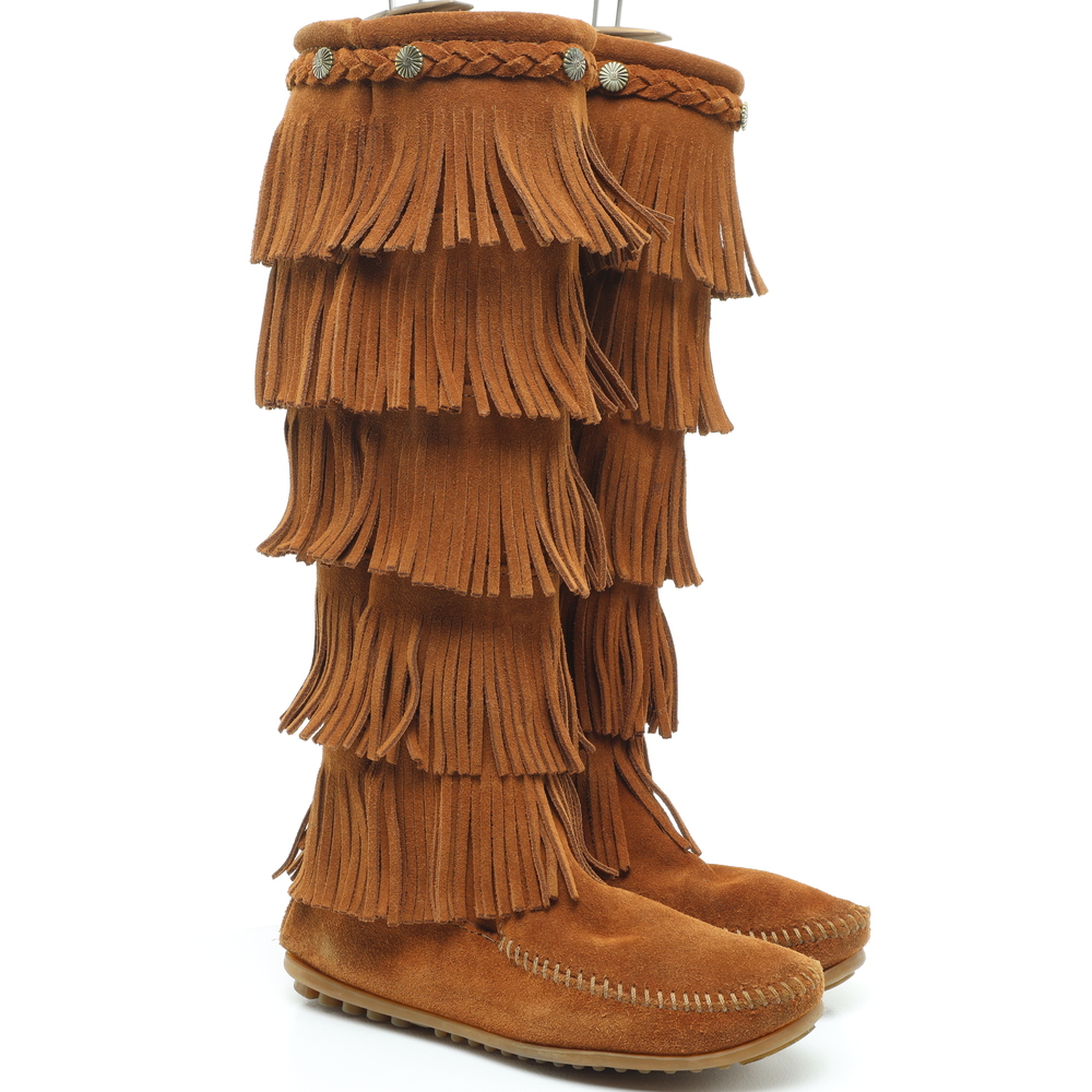 Minnetonka 5 Layer Fringe Suede Leather Moccasins Women 6 Brown